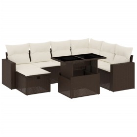 vidaXL 8-tlg. Garten-Sofagarnitur mit Kissen Braun Poly Rattan