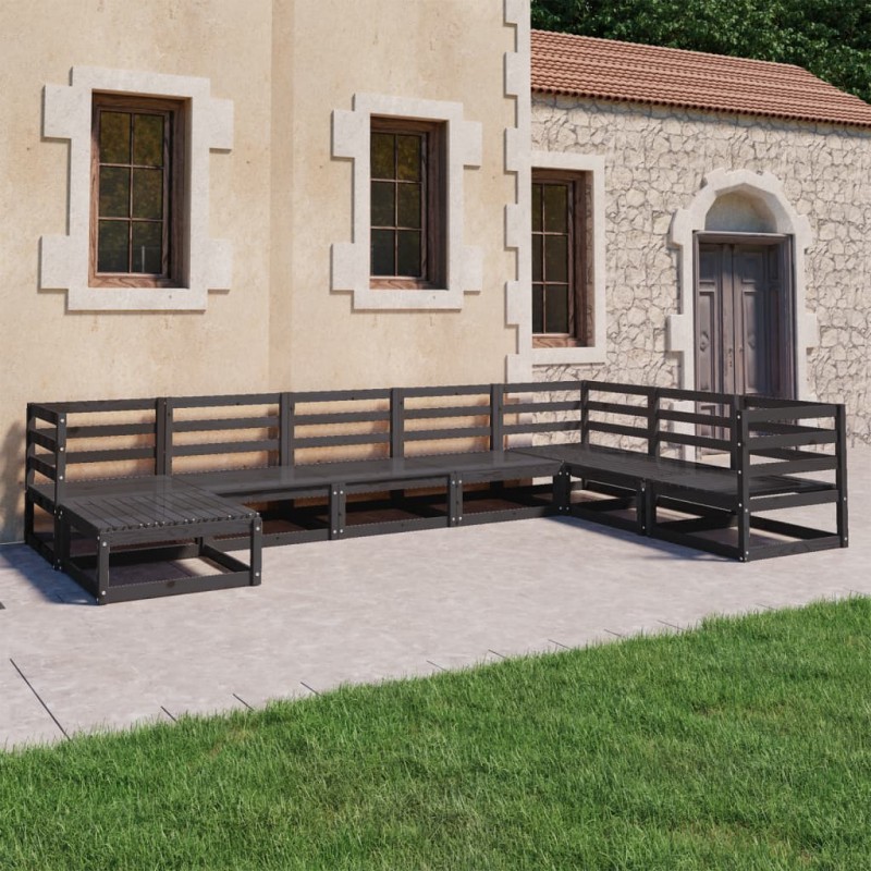 8-tlg. Garten-Lounge-Set Schwarz Massivholz Kiefer 8-tlg. Garten-Lounge-Set Schwarz Massivholz Kiefer