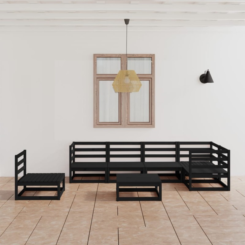 7-tlg. Garten-Lounge-Set Schwarz Massivholz Kiefer 7-tlg. Garten-Lounge-Set Schwarz Massivholz Kiefer