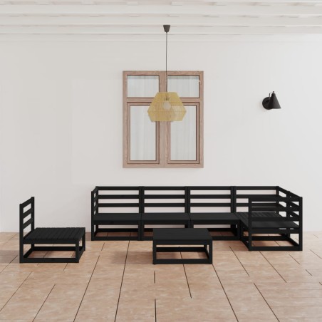 7-tlg. Garten-Lounge-Set Schwarz Massivholz Kiefer