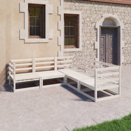 5-tlg. Garten-Lounge-Set Weiß Kiefer Massivholz