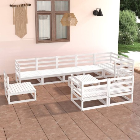 10-tlg. Garten-Lounge-Set Weiß Kiefer Massivholz