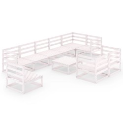 10-tlg. Garten-Lounge-Set Weiß Kiefer Massivholz