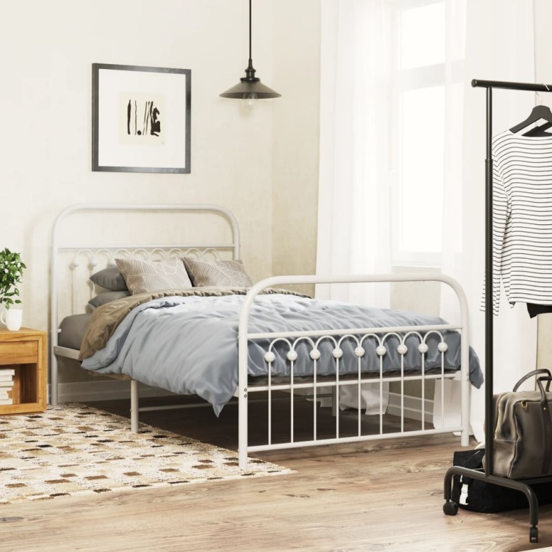 vidaXL Bettgestell mit Kopf- und Fußteil Metall Weiß 100x190 cm vidaXL Bettgestell mit Kopf- und Fußteil Metall Weiß 100x190 cm