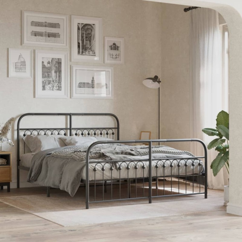 vidaXL Metallbett ohne Matratze mit Fußteil Schwarz 160x200 cm vidaXL Metallbett ohne Matratze mit Fußteil Schwarz 160x200 cm