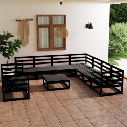 10-tlg. Garten-Lounge-Set Schwarz Massivholz Kiefer