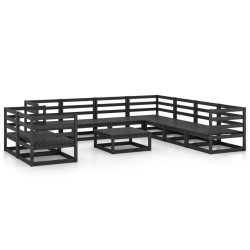 10-tlg. Garten-Lounge-Set Schwarz Massivholz Kiefer