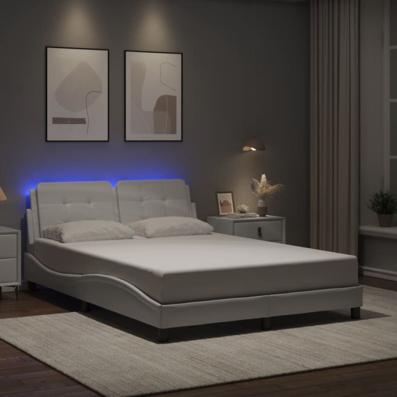vidaXL Bettgestell mit LED Weiß 140x190 cm Kunstleder vidaXL Bettgestell mit LED Weiß 140x190 cm Kunstleder