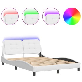 vidaXL Bettgestell mit LED Weiß 140x190 cm Kunstleder