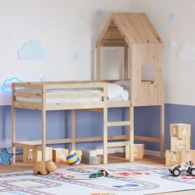 vidaXL Hochbett mit Leiter und Dach 90x200 cm Massivholz Kiefer