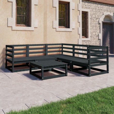 6-tlg. Garten-Lounge-Set Schwarz Massivholz Kiefer