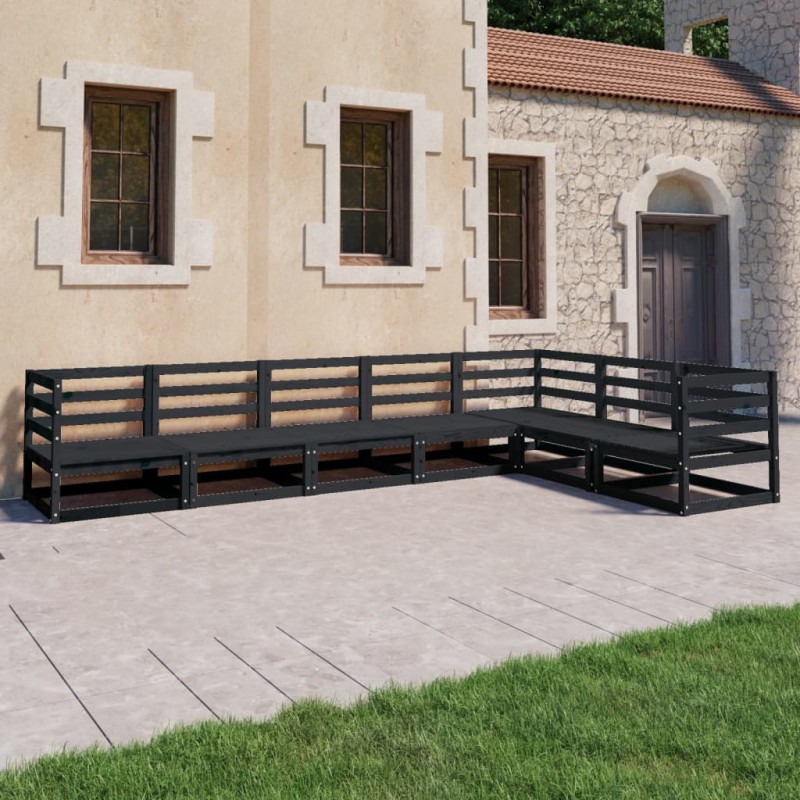 7-tlg. Garten-Lounge-Set Schwarz Massivholz Kiefer 7-tlg. Garten-Lounge-Set Schwarz Massivholz Kiefer