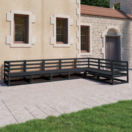 7-tlg. Garten-Lounge-Set Schwarz Massivholz Kiefer