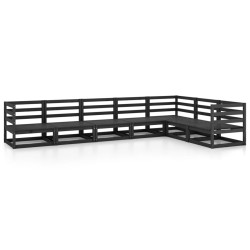 7-tlg. Garten-Lounge-Set Schwarz Massivholz Kiefer