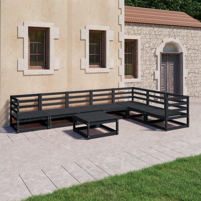 8-tlg. Garten-Lounge-Set Schwarz Massivholz Kiefer 8-tlg. Garten-Lounge-Set Schwarz Massivholz Kiefer