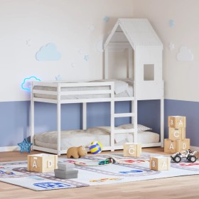 vidaXL Etagenbett mit Dach Weiß 80x200 cm Massivholz Kiefer