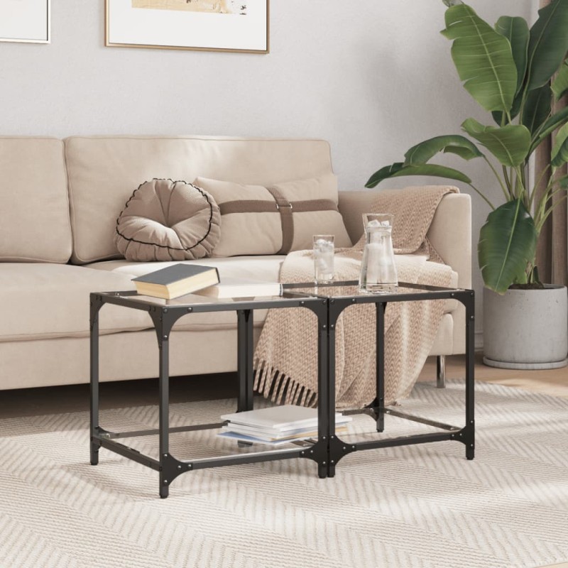 vidaXL Couchtische mit Glasplatte 2 Stk. Transparent 40x40x40 cm Stahl vidaXL Couchtische mit Glasplatte 2 Stk. Transparent 40x40x40 cm Stahl
