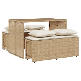 vidaXL 3-tlg. Garten-Essgruppe mit Kissen Beige Poly Rattan