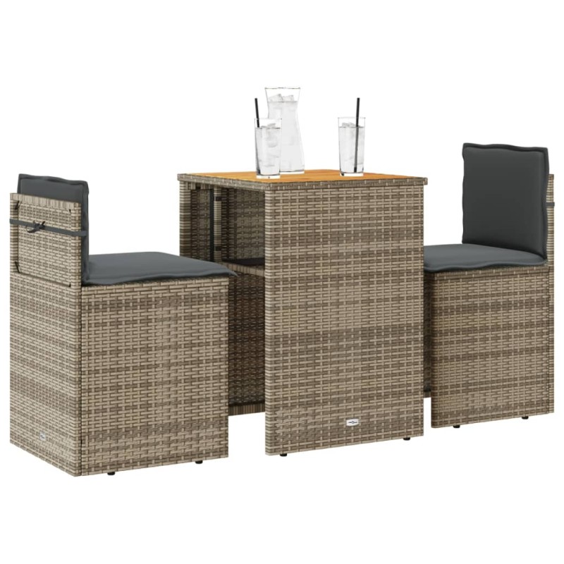 vidaXL 3-tlg. Bistro-Set mit Kissen Grau Poly Rattan vidaXL 3-tlg. Bistro-Set mit Kissen Grau Poly Rattan