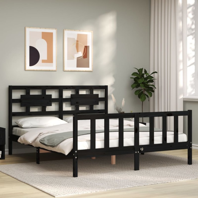 vidaXL Massivholzbett mit Kopfteil Schwarz vidaXL Massivholzbett mit Kopfteil Schwarz