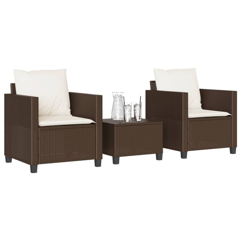 vidaXL 3-tlg. Bistro-Set mit Kissen Braun Poly Rattan vidaXL 3-tlg. Bistro-Set mit Kissen Braun Poly Rattan