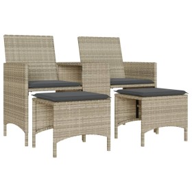 vidaXL Gartensofa 2-Sitzer mit Tisch und Hockern Hellgrau Poly Rattan