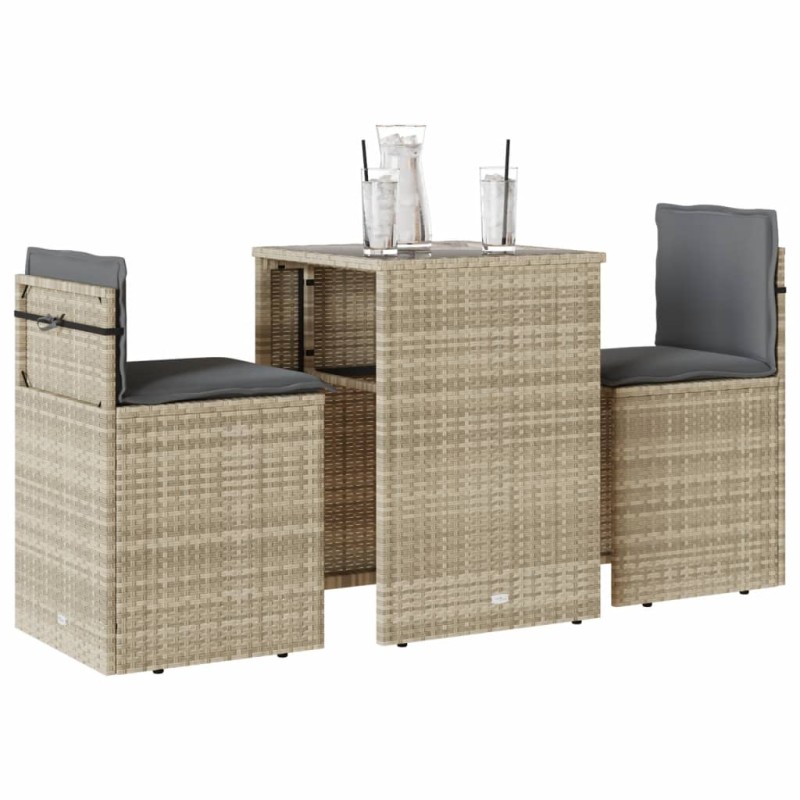 vidaXL 3-tlg. Bistro-Set mit Kissen Hellgrau Poly Rattan vidaXL 3-tlg. Bistro-Set mit Kissen Hellgrau Poly Rattan
