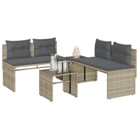 vidaXL 4-tlg. Garten-Sofagarnitur mit Kissen Hellgrau Poly Rattan