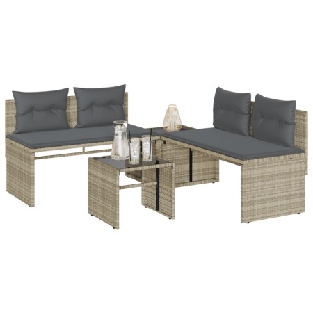 vidaXL 4-tlg. Garten-Sofagarnitur mit Kissen Hellgrau Poly Rattan
