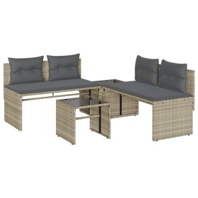 vidaXL 4-tlg. Garten-Sofagarnitur mit Kissen Hellgrau Poly Rattan