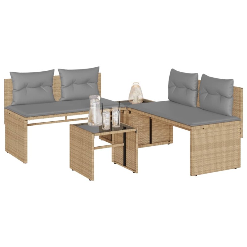 vidaXL 4-tlg. Garten-Sofagarnitur mit Kissen Beige Poly Rattan vidaXL 4-tlg. Garten-Sofagarnitur mit Kissen Beige Poly Rattan
