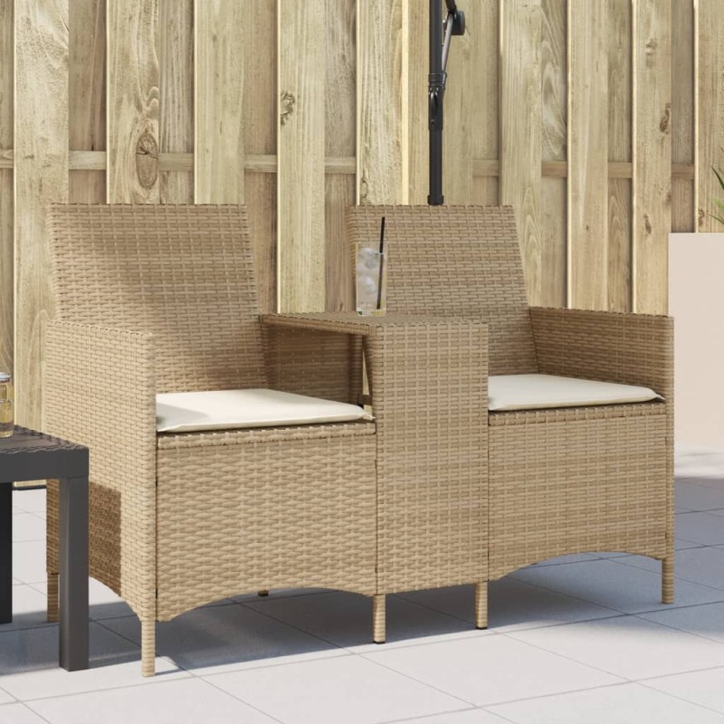 vidaXL Gartensofa 2-Sitzer mit Tisch und Kissen Beige Poly Rattan vidaXL Gartensofa 2-Sitzer mit Tisch und Kissen Beige Poly Rattan