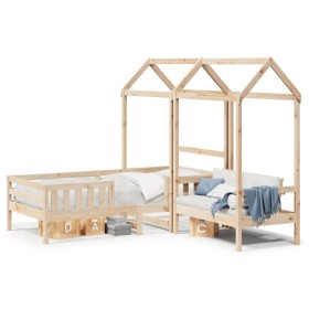 vidaXL Massivholzbett und Bank mit Dach 80x200 cm Kiefernholz