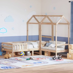 vidaXL Massivholzbett und Bank mit Dach 90x190 cm Kiefernholz
