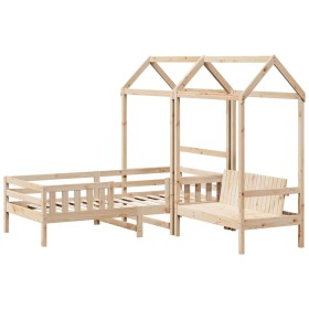 vidaXL Massivholzbett und Bank mit Dach 90x190 cm Kiefernholz