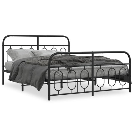 vidaXL Bettgestell mit Kopf- und Fußteil Metall Schwarz 140x190 cm