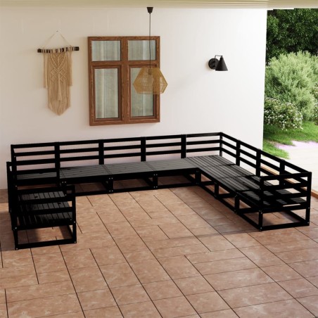 10-tlg. Garten-Lounge-Set Schwarz Massivholz Kiefer