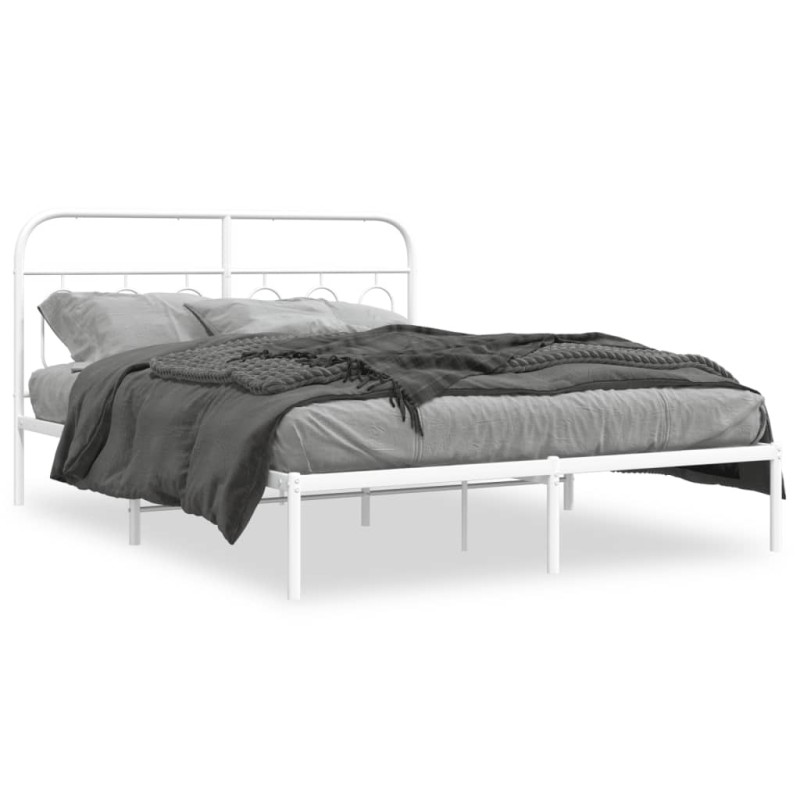 vidaXL Bettgestell mit Kopfteil Metall Weiß 150x200 cm vidaXL Bettgestell mit Kopfteil Metall Weiß 150x200 cm