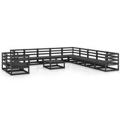 12-tlg. Garten-Lounge-Set Schwarz Massivholz Kiefer