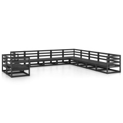 11-tlg. Garten-Lounge-Set Schwarz Massivholz Kiefer