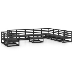 11-tlg. Garten-Lounge-Set Schwarz Massivholz Kiefer
