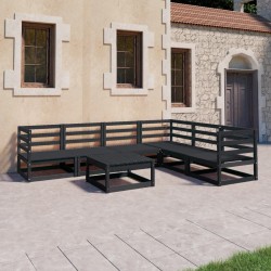 7-tlg. Garten-Lounge-Set Schwarz Massivholz Kiefer
