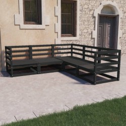 5-tlg. Garten-Lounge-Set Schwarz Massivholz Kiefer