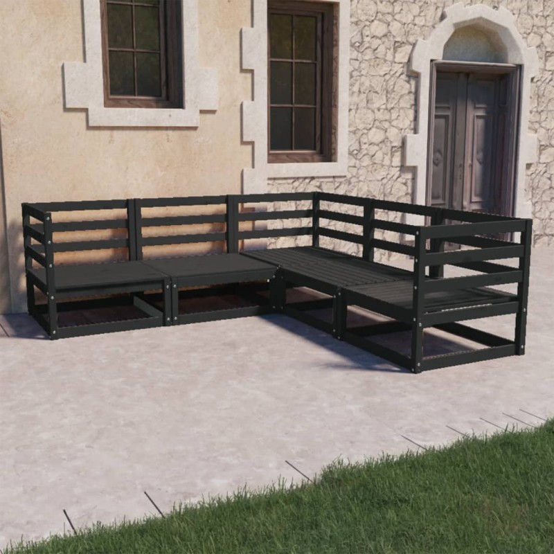 5-tlg. Garten-Lounge-Set Schwarz Massivholz Kiefer 5-tlg. Garten-Lounge-Set Schwarz Massivholz Kiefer