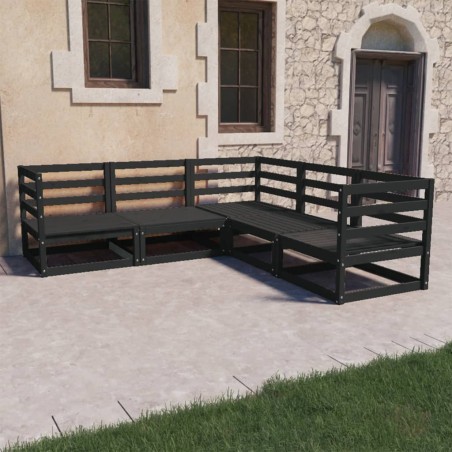 5-tlg. Garten-Lounge-Set Schwarz Massivholz Kiefer