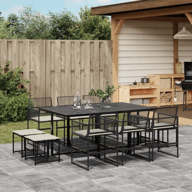 vidaXL 11-tlg. Garten-Essgruppe mit Kissen Schwarz Poly Rattan vidaXL 11-tlg. Garten-Essgruppe mit Kissen Schwarz Poly Rattan