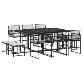 vidaXL 11-tlg. Garten-Essgruppe mit Kissen Schwarz Poly Rattan