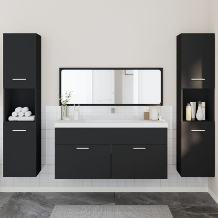 vidaXL 4-tlg. Badmöbel-Set Schwarz Holzwerkstoff