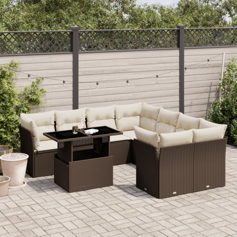 vidaXL 9-tlg. Garten-Sofagarnitur mit Kissen Braun Poly Rattan vidaXL 9-tlg. Garten-Sofagarnitur mit Kissen Braun Poly Rattan