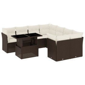vidaXL 9-tlg. Garten-Sofagarnitur mit Kissen Braun Poly Rattan